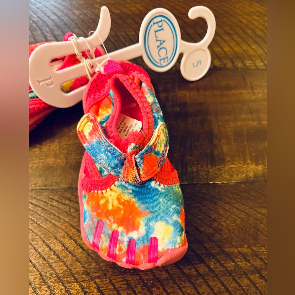 The Place tie dye baby water shoes.  Pink/blue/yellow. Size 5.  New.
